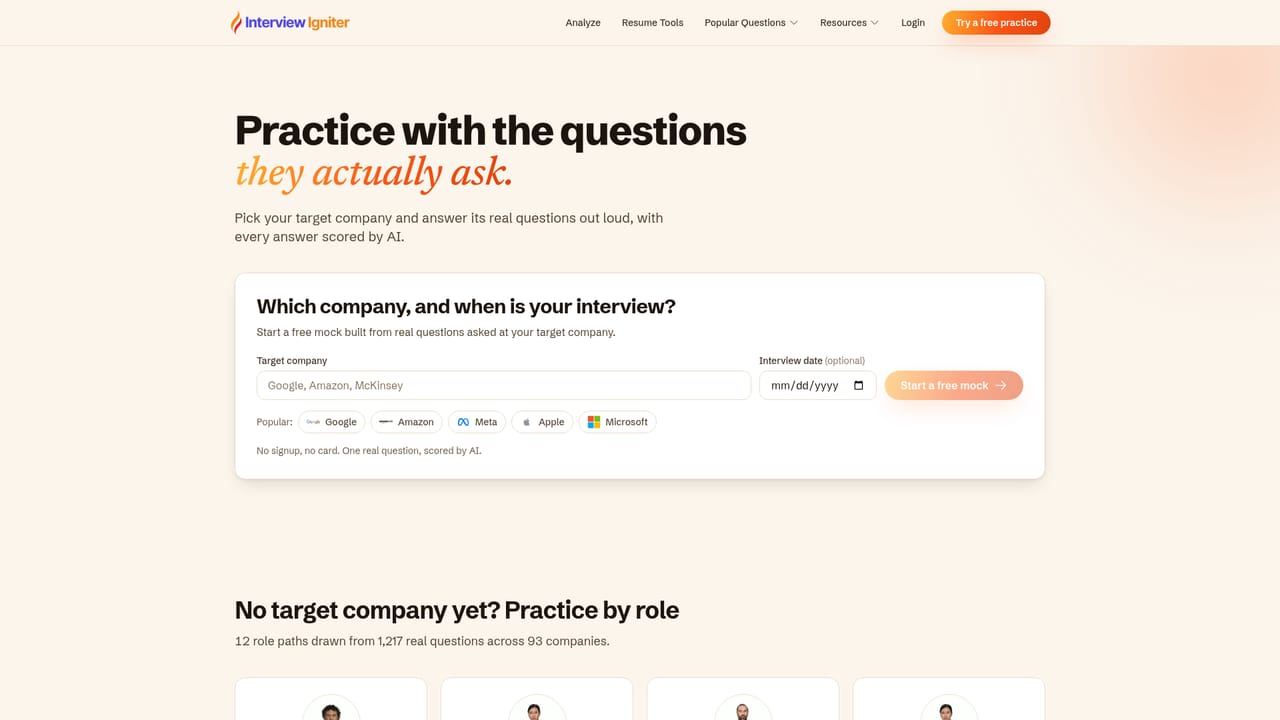 Interviewigniter — Try one free practice answer