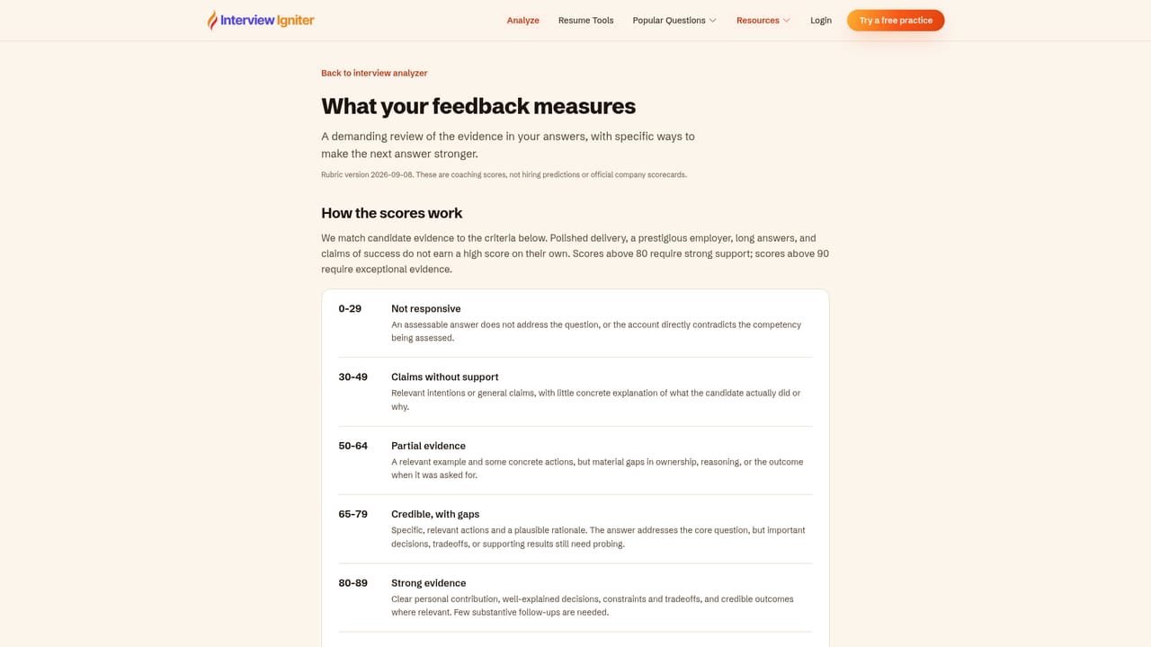Interviewigniter — Choose the frameworks used to score you