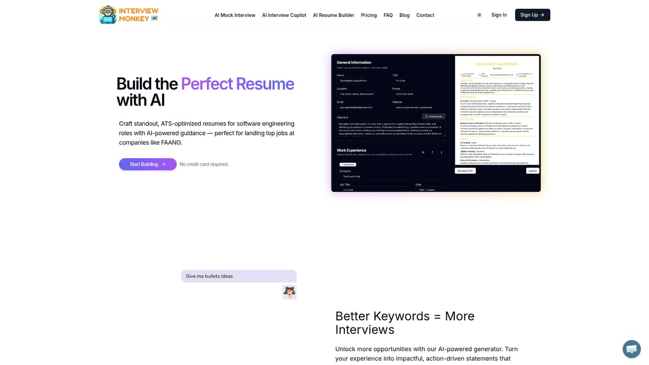 InterviewMonkey — Build an ATS oriented resume