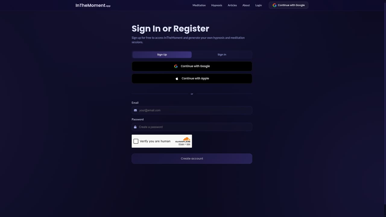 InTheMoment — Create an account