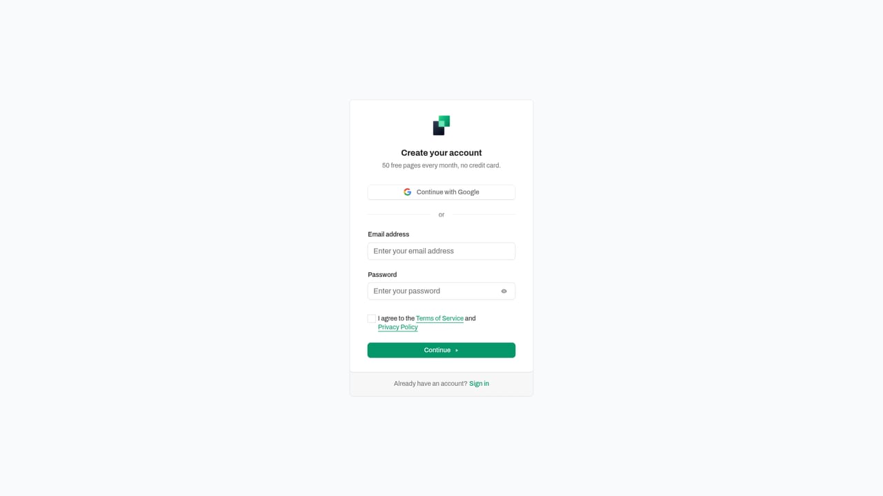 InvoiceDataExtraction — Create an account with an email address
