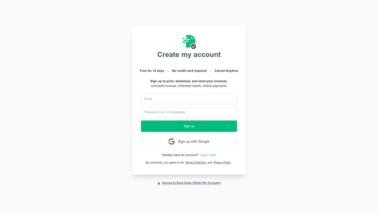 Invoicer.ai — Create an account and start the free trial