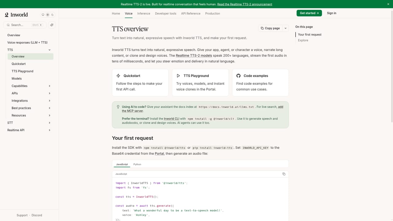 Inworld — Read the TTS documentation