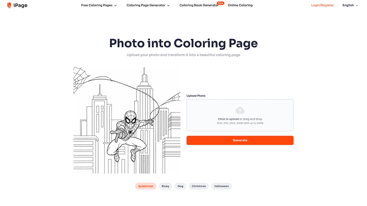 iPage AI — Open the photo to coloring page tool