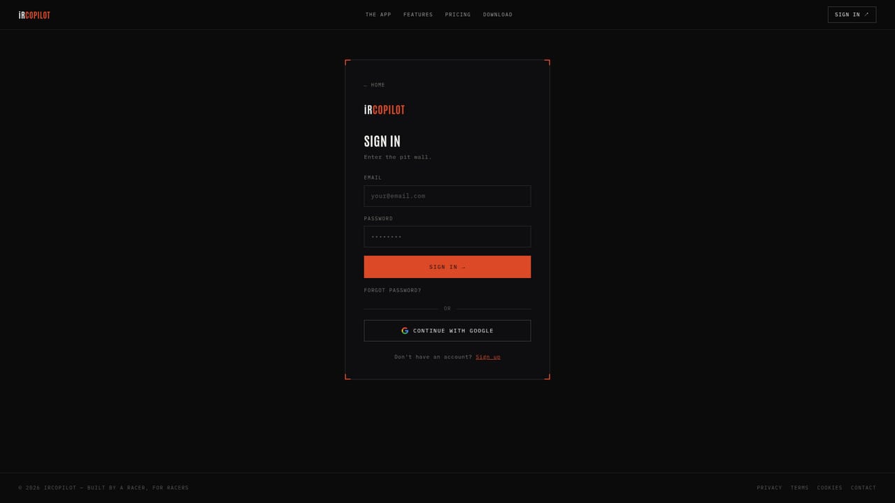IRCopilot — Sign in to your iRCopilot account