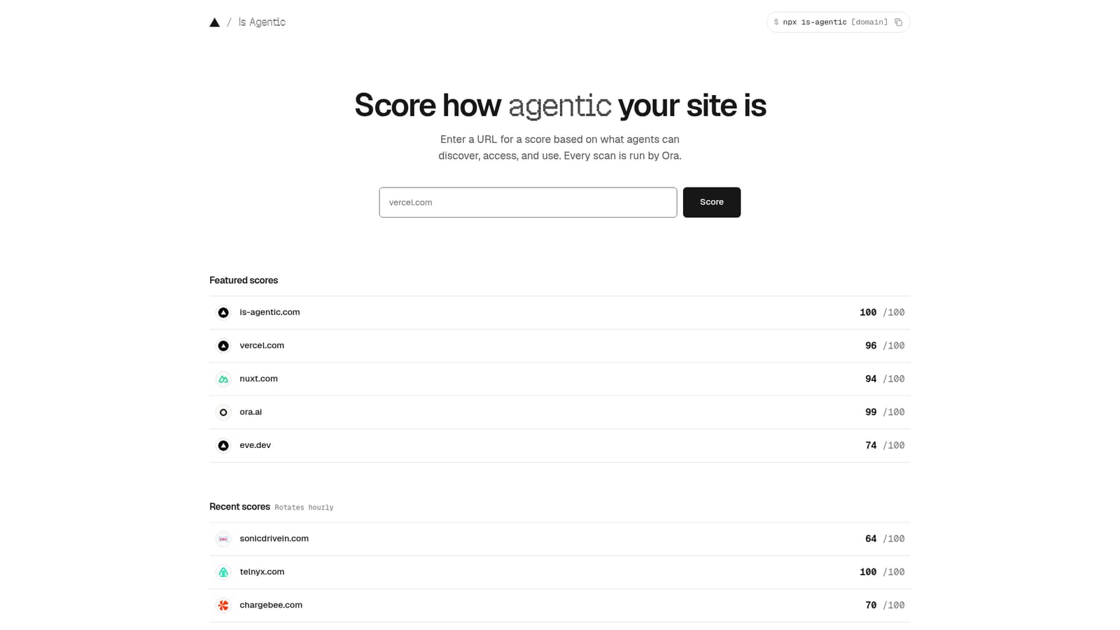 Is Agentic by Vercel — Enter your site URL