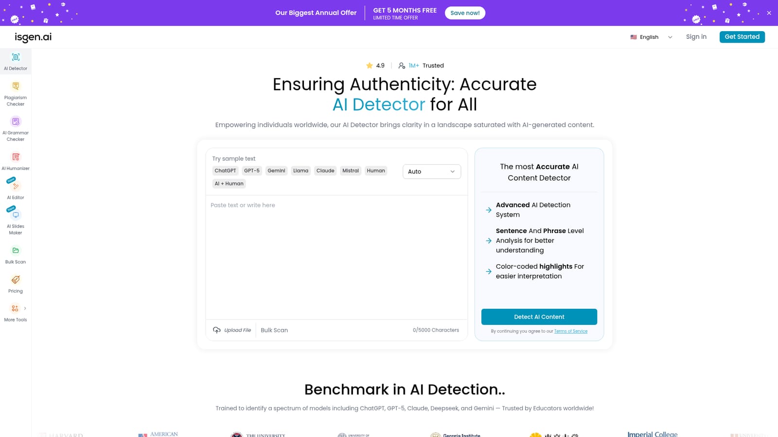isgen.ai — Open the detector and choose a language