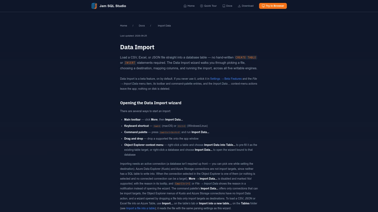 Jam SQL Studio — Import existing data or scripts
