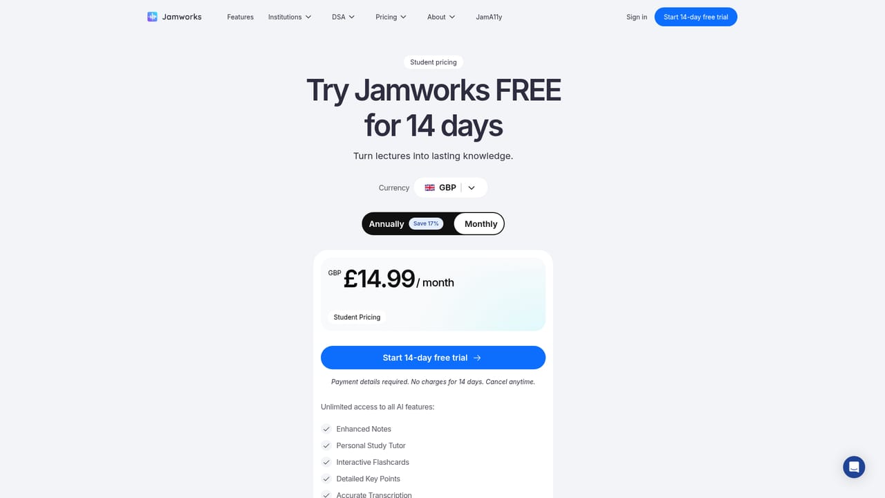 Jamworks — Start the 14 day trial