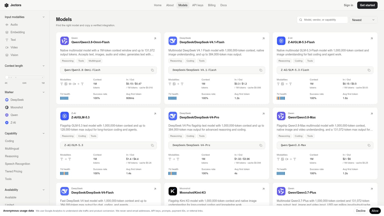 Jectora — Browse the model catalog