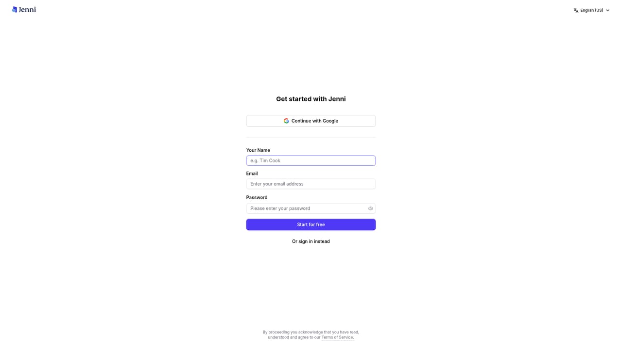 Jenni — Create your free account