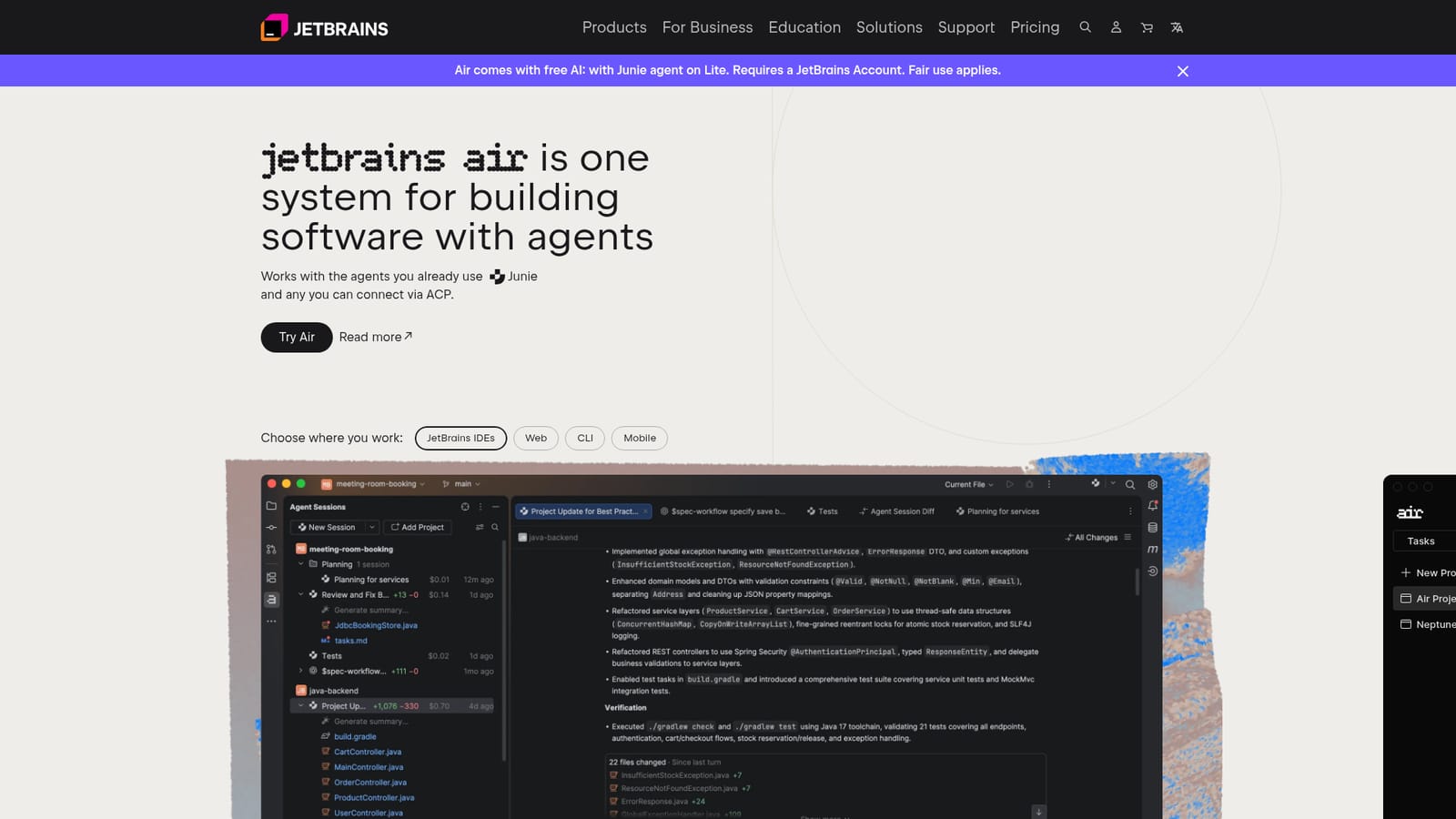 JetBrains Air — Confirm Air supports your agents