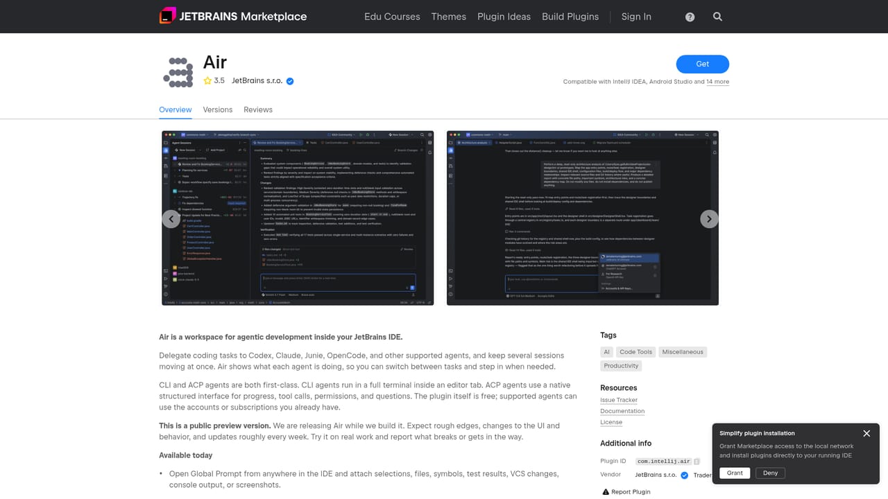 JetBrains Air — Install the Air plugin in your IDE