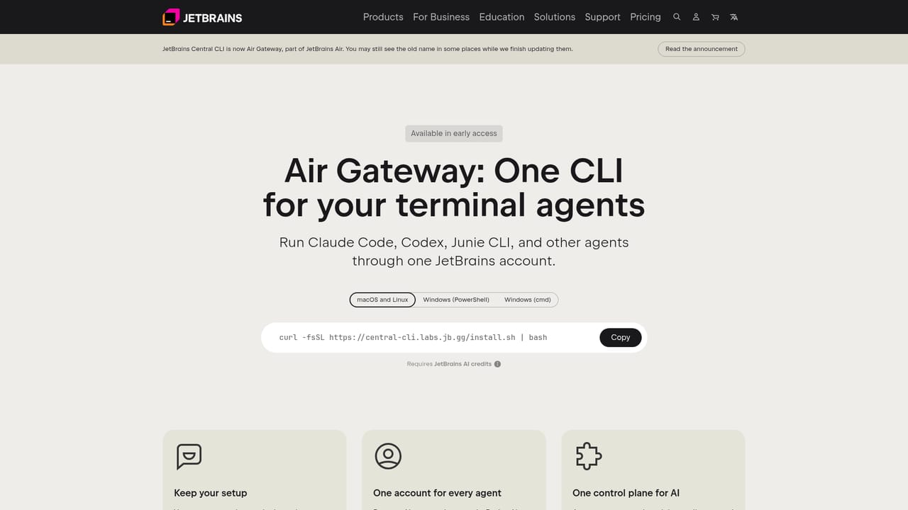 JetBrains Air — Route terminal agents through Gateway