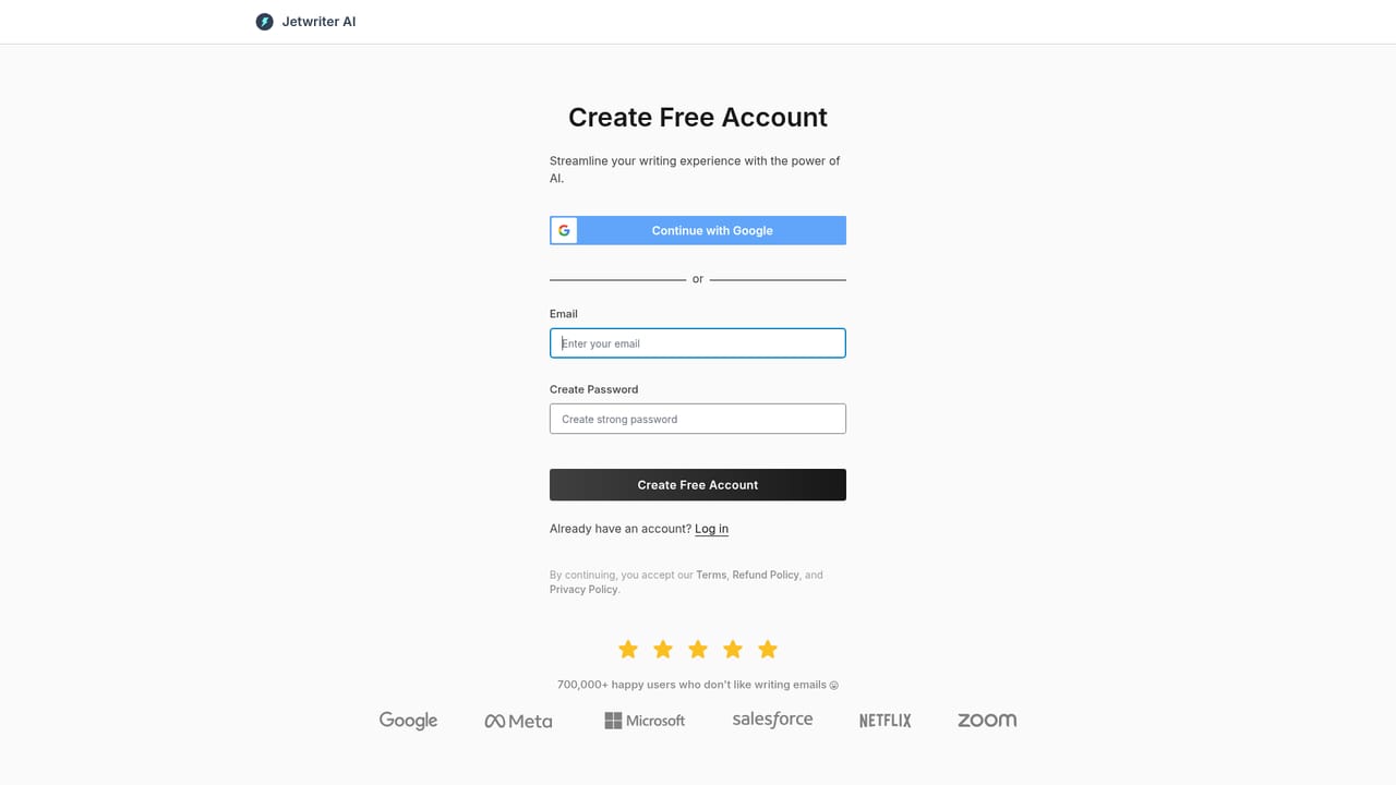 Jetwriter AI — Create your account