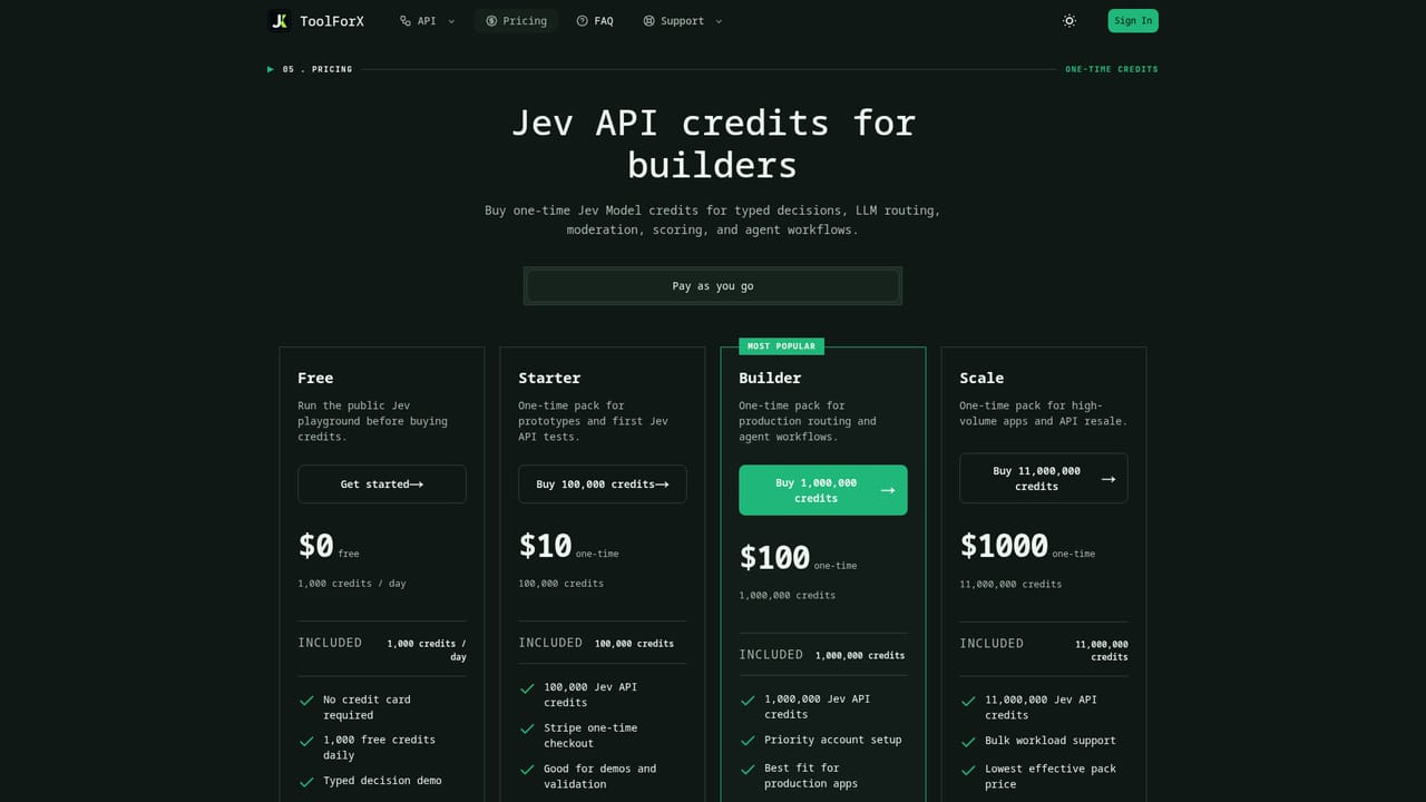 JevModel — Buy a credit pack