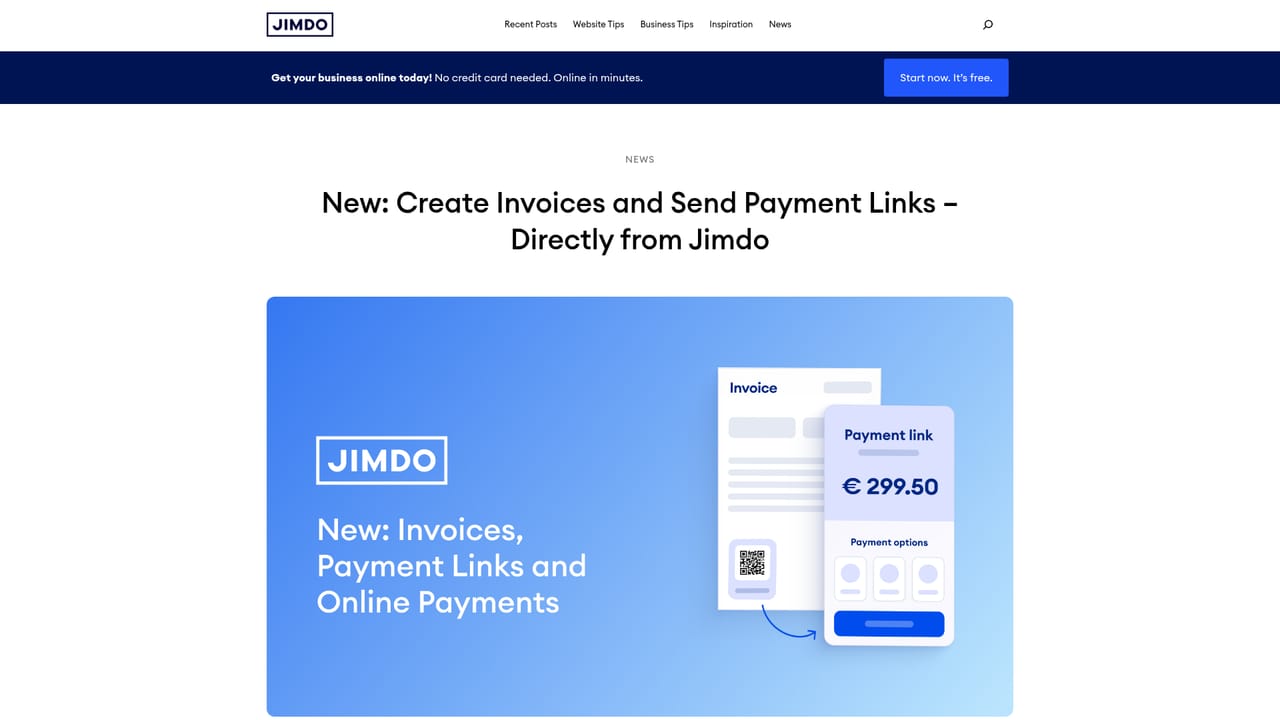 Jimdo — Connect invoicing and payment links