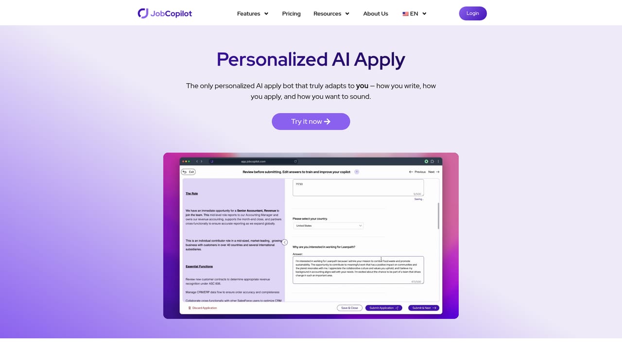 JobCopilot — Upload your resume and answer screening questions once
