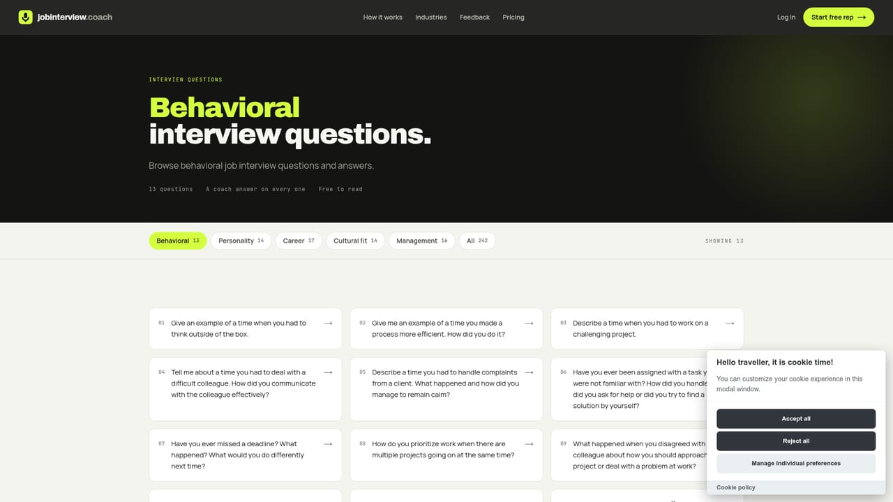 Jobinterview.coach — Drill behavioural questions with STAR