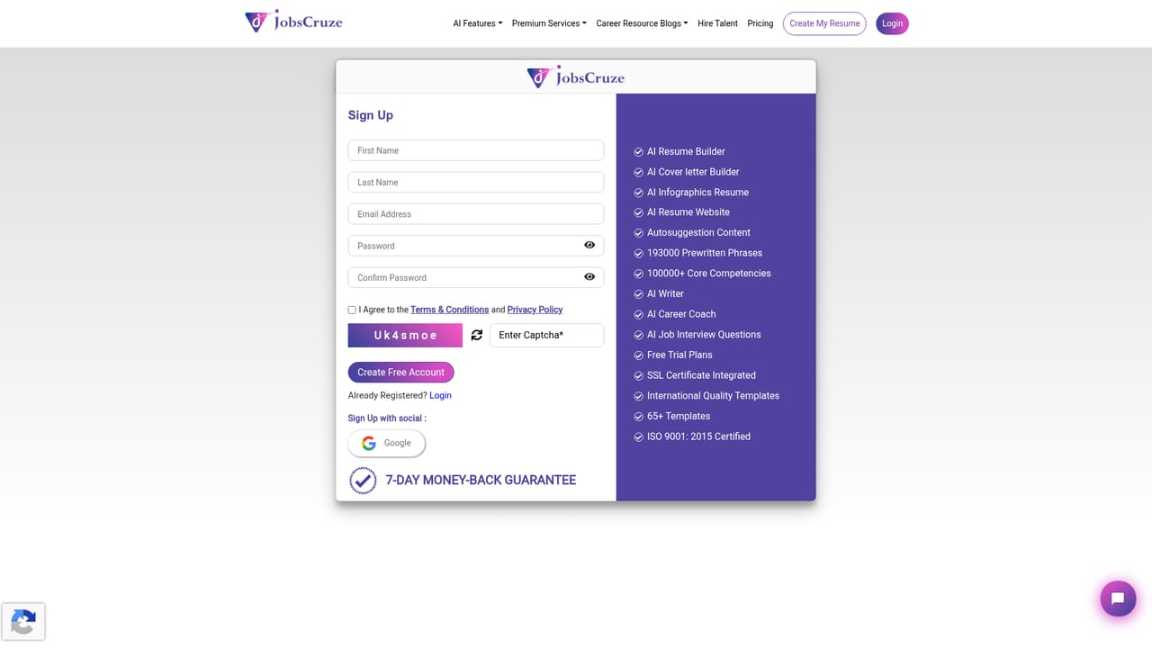 Jobscruze AI Resume Writer — Create a Jobscruze account