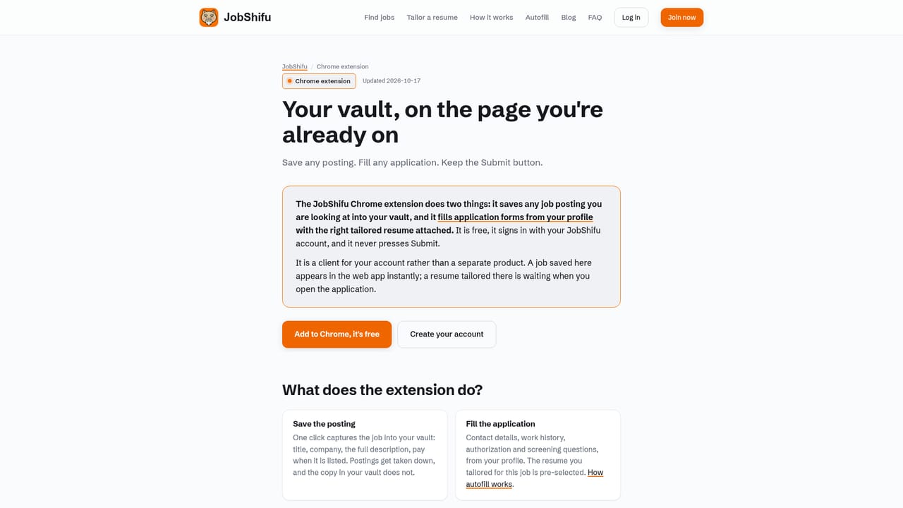 JobShifu — Install the Chrome extension