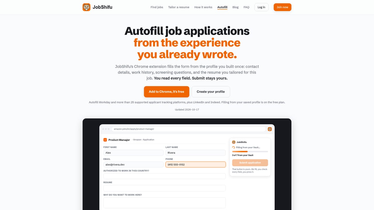 JobShifu — Review autofilled fields and submit