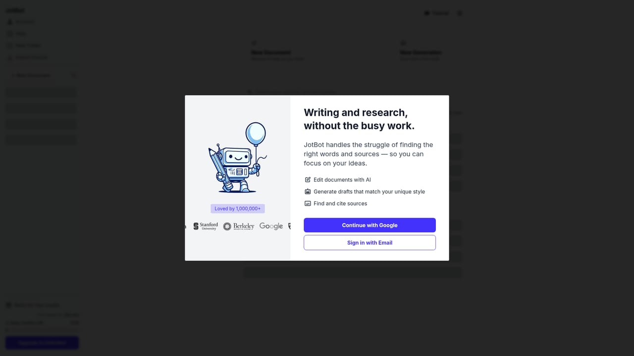 JotBot — Open the web app and start a free document