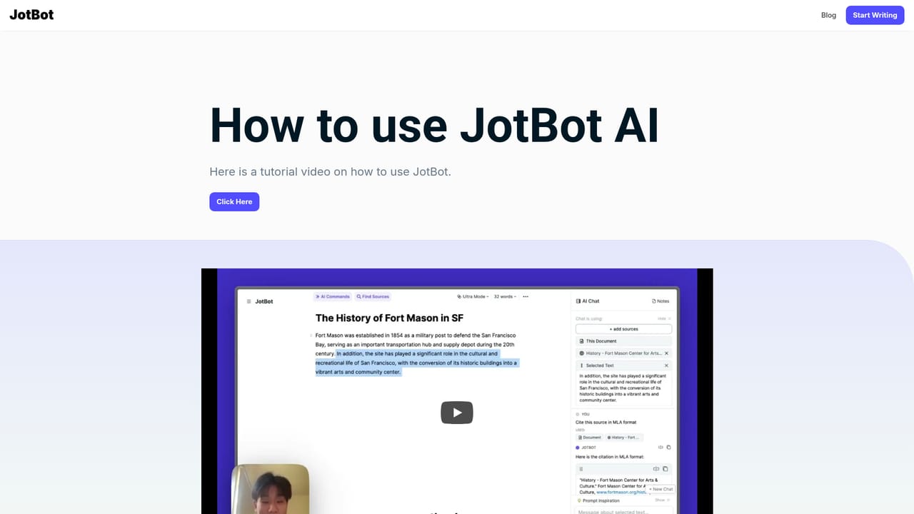 JotBot — Run through the official usage walkthrough