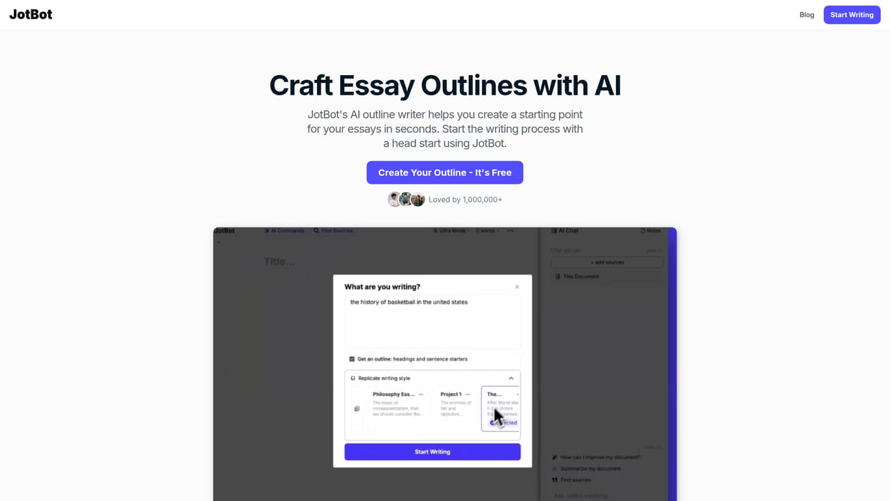 JotBot — Set up your outline before drafting