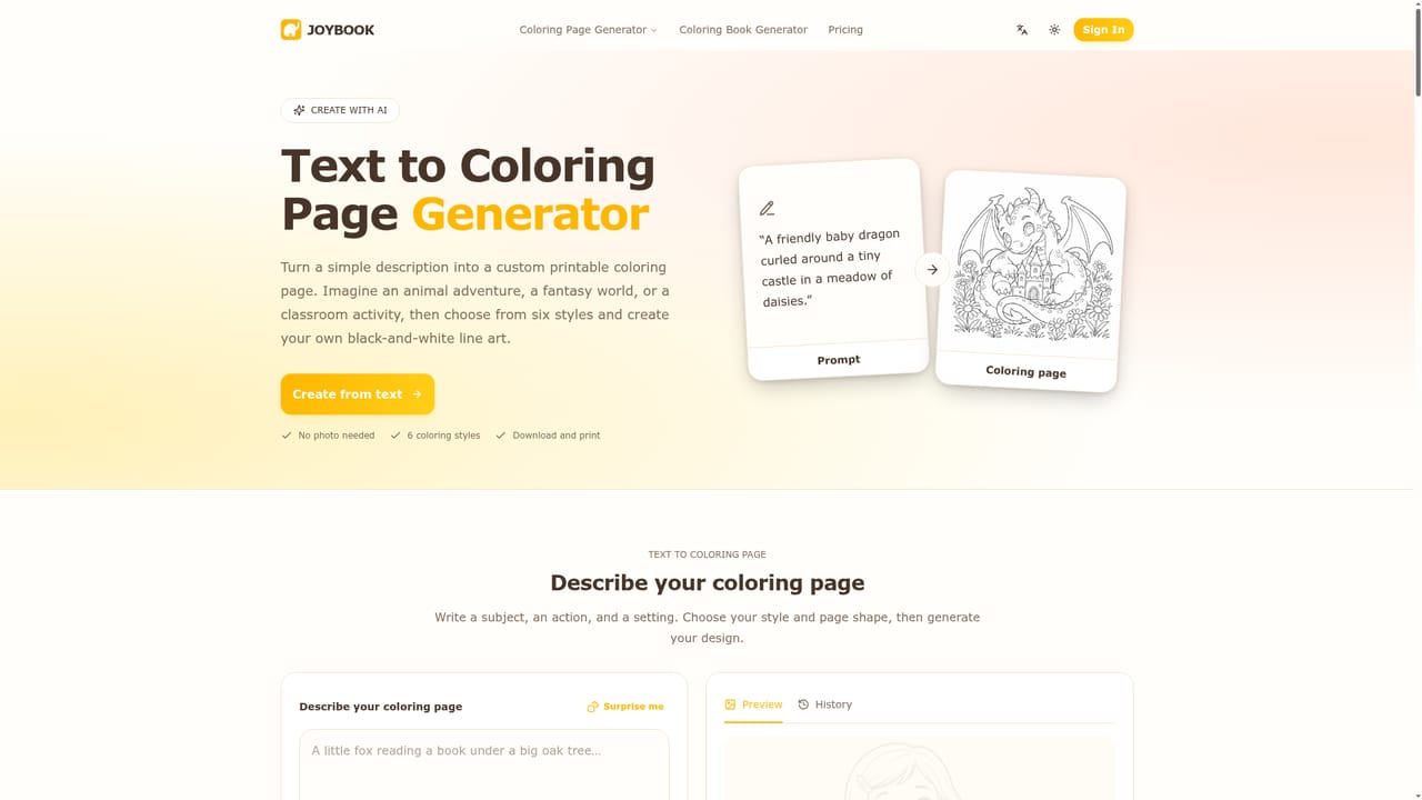 JoyBook.ai — Write a descriptive prompt