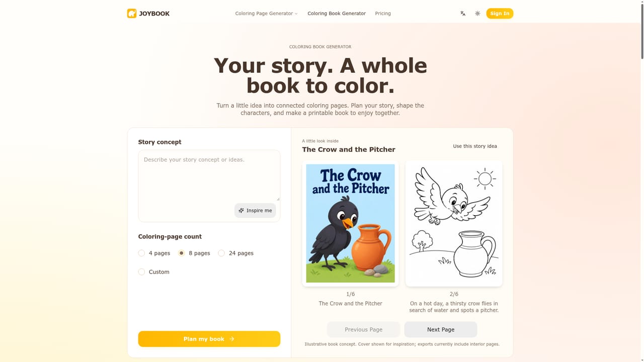 JoyBook.ai — Expand into a coloring book