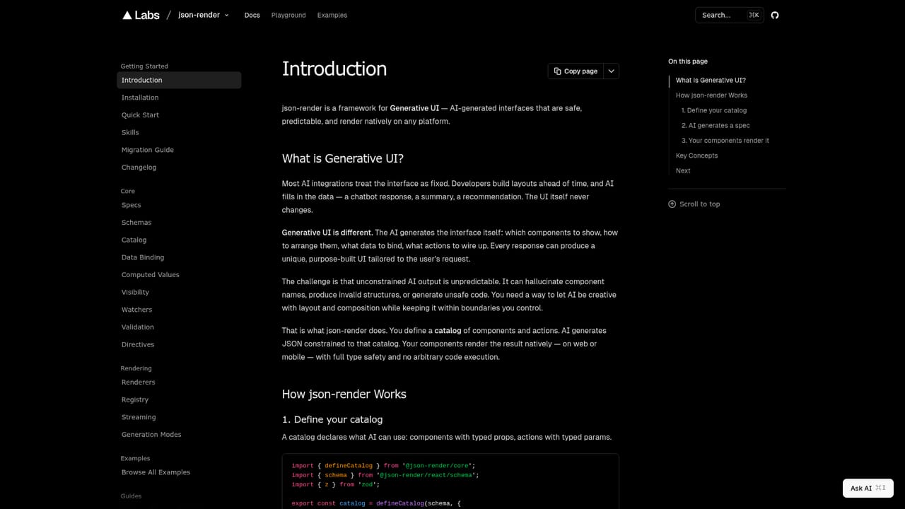 Json-Render — Install the core and React packages