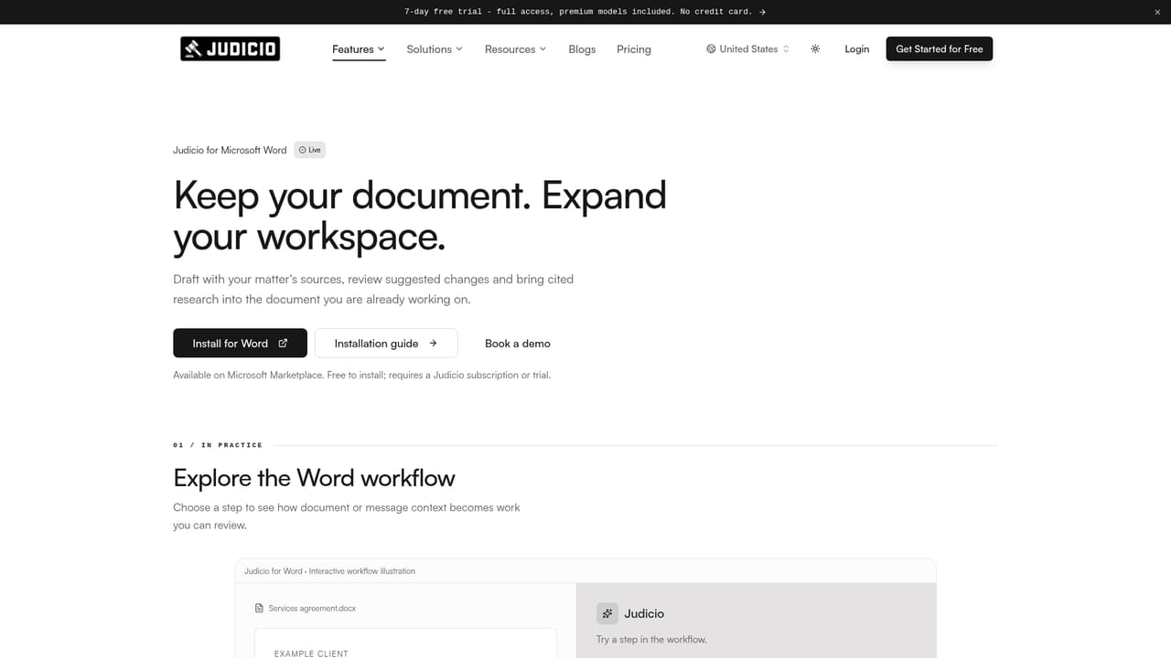 Judicio — Bring the workspace into Word