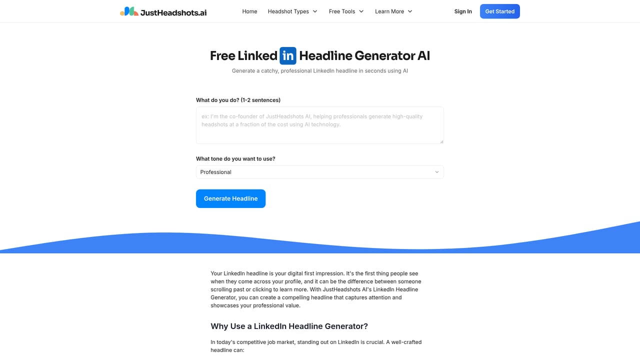 JustHeadshots.ai — Extend the profile with the free LinkedIn tools