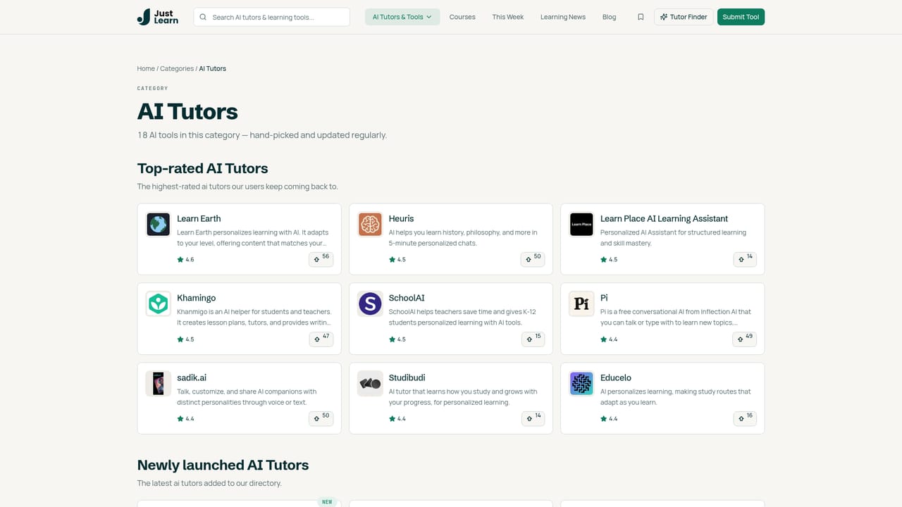 Justlearn — Open a learning category