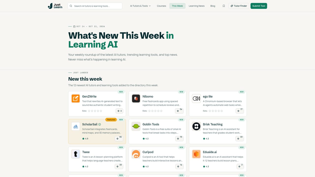 Justlearn — Check recent additions and the weekly roundup