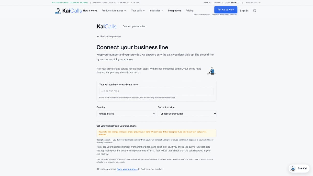 KaiCalls — Forward your existing line