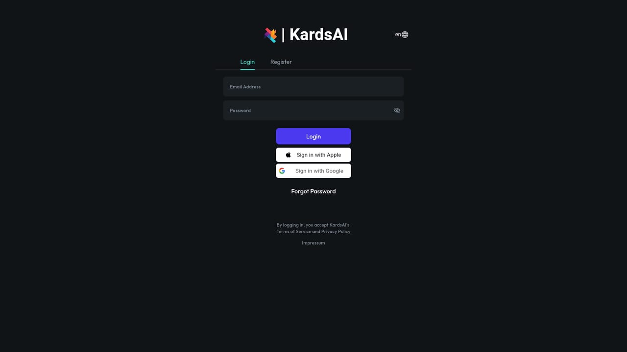 KardsAI — Open the web app and create an account