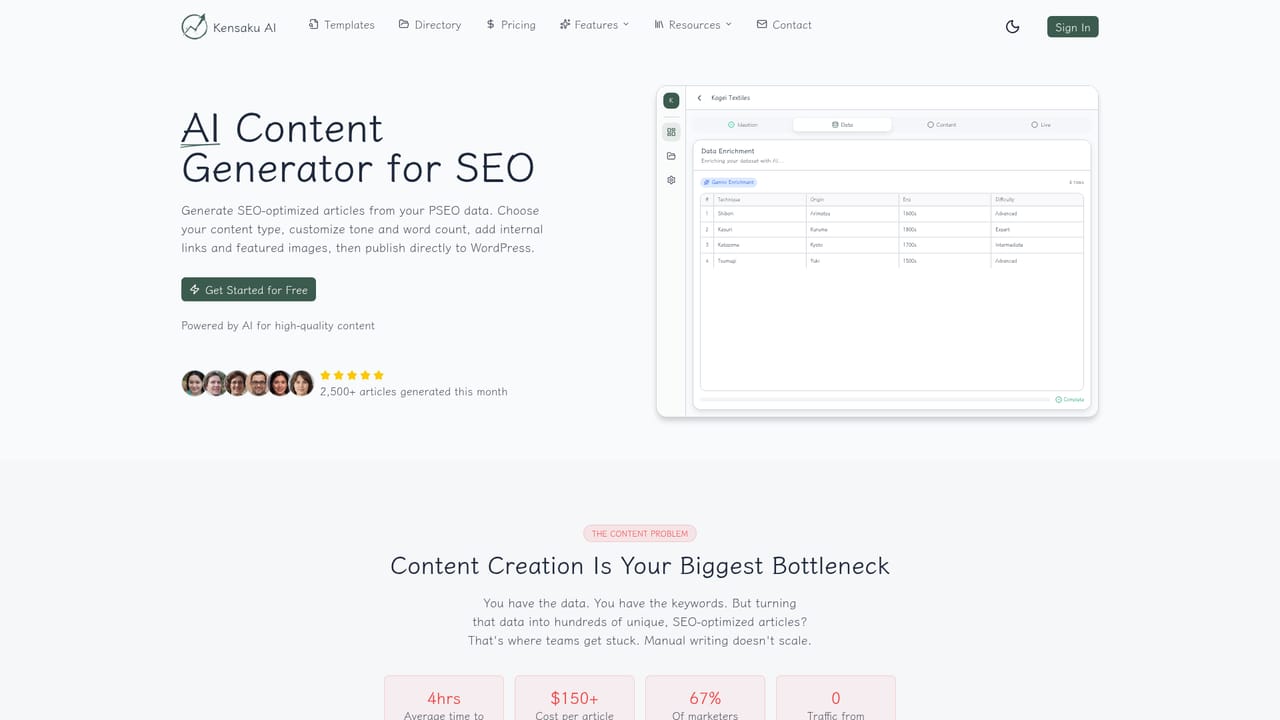Kensaku AI — Create the content template and generate