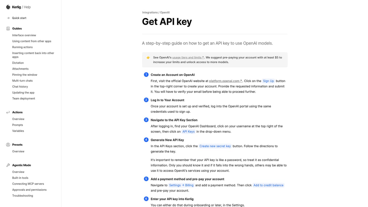 Kerlig — Connect an AI provider with an API key