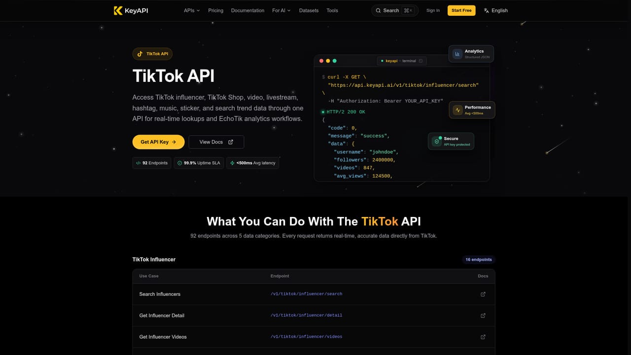 KeyAPI — Pick a platform and read its endpoint list