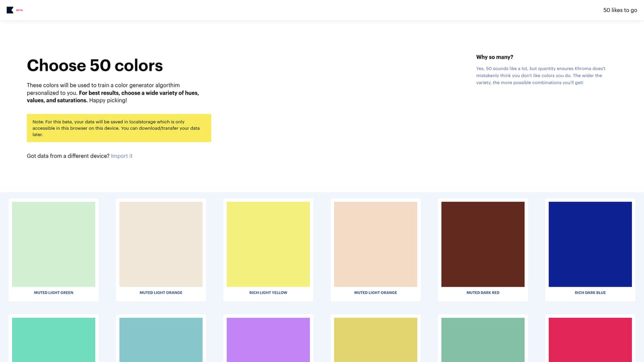 Khroma — Train the algorithm on colors you like