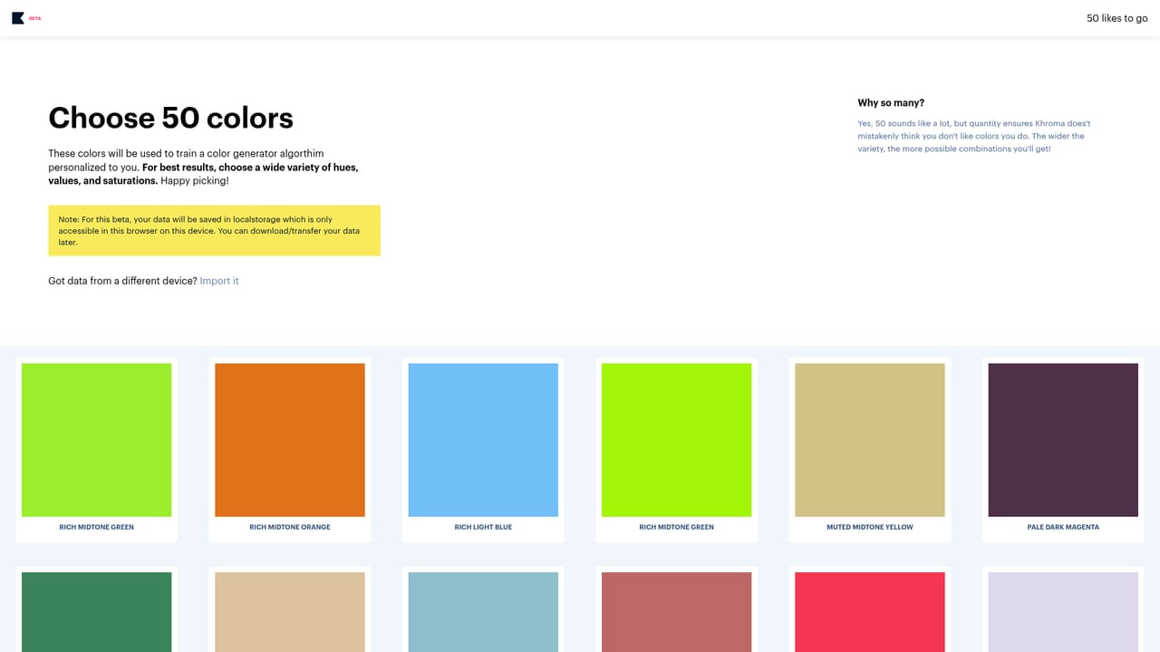 Khroma — Generate your first palettes