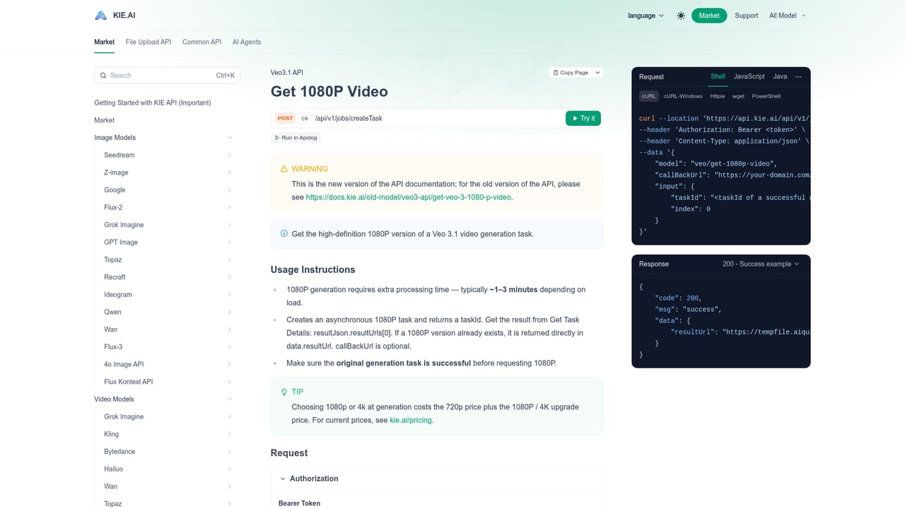 Kie.ai Veo 3 API — Extend or upgrade the result