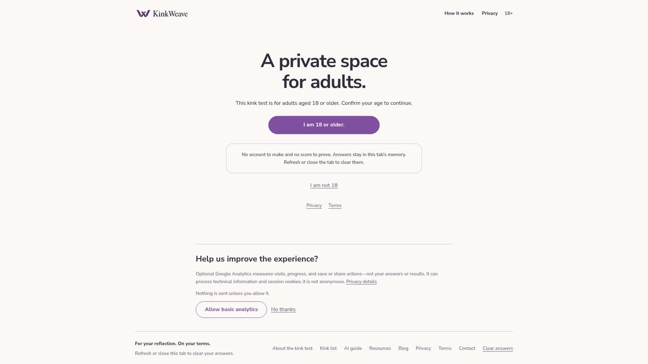 KinkWeave — Confirm age and start the quiz