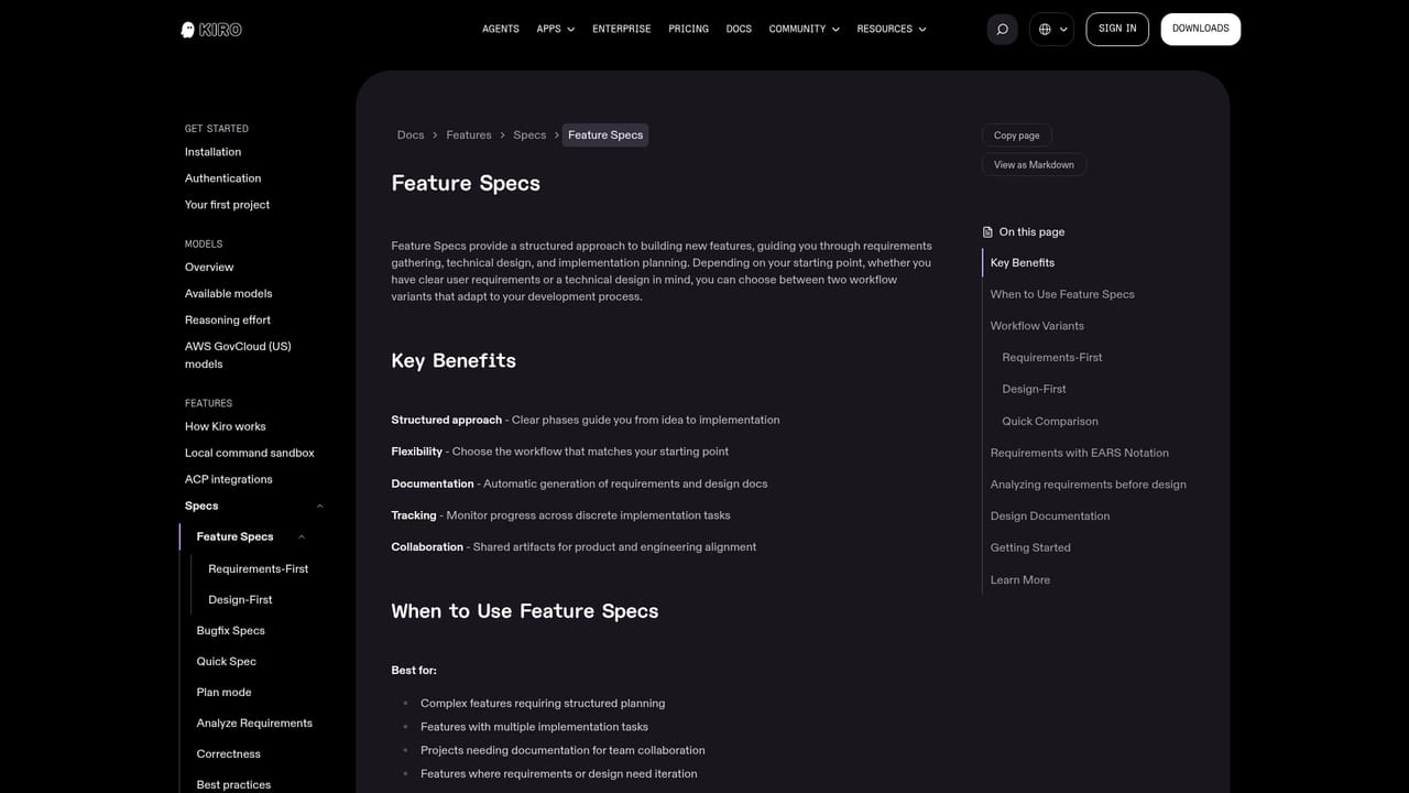 Kiro — Write a feature spec from your prompt