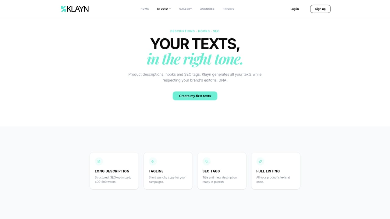 Klayn — Complete the listing with text and visuals