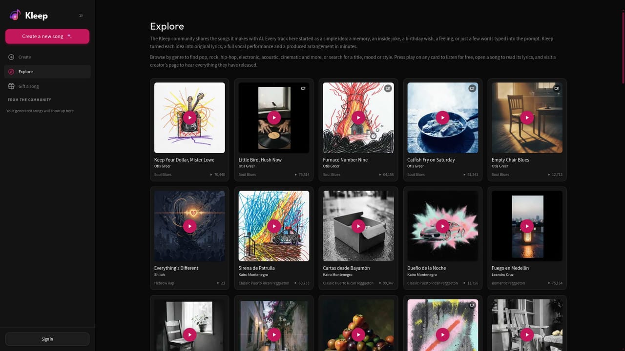 Kleep — Browse community songs for inspiration