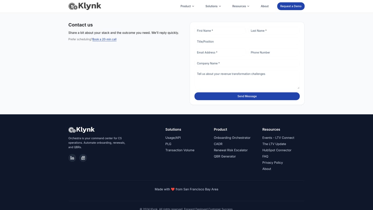 Klynk — Request a demo and scope your CS motion