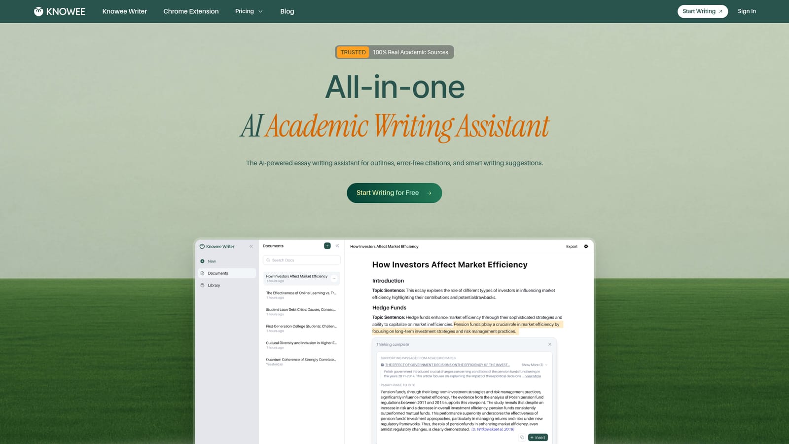 Knowee — Start a writing session